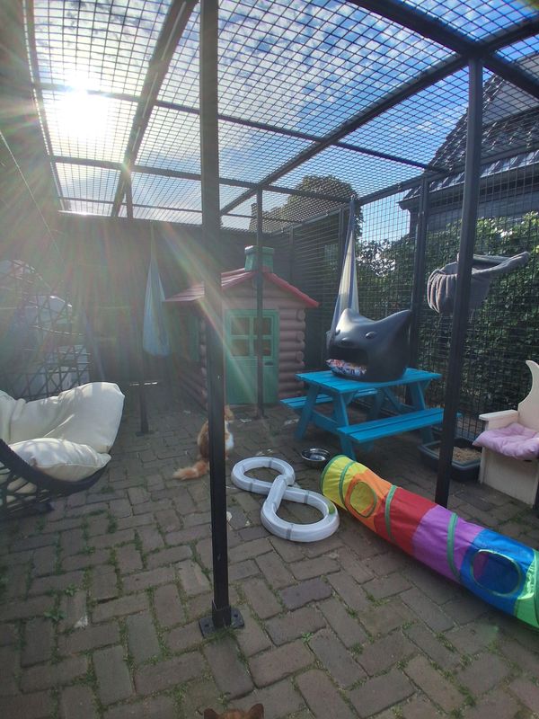 Speelhuisje, tunnel en picknicktafel in de buitenren